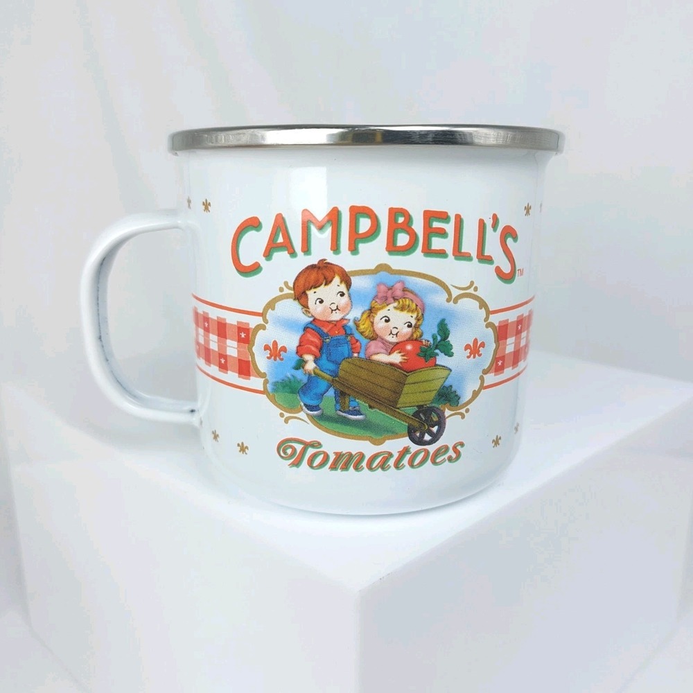 Campbells Kids Campbell's Tomatoes Soup Enamelware Metal Tin Cup‎ Mug 2002 3.5"
